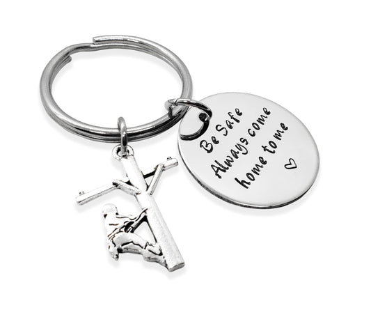 Handmade Lineman Be Safe Keychain with Lineman Charm, Always Come Home to Me Keychain, Lineworker Be Safe Gift, Come Home Safe Lineman Gift