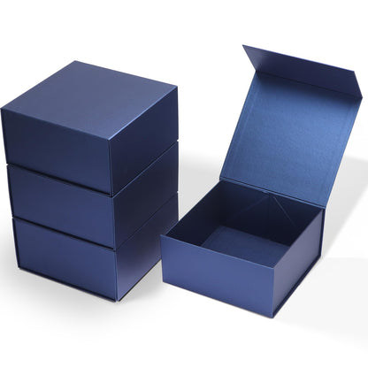 4 Pack 8x8x4 Inches Gift Boxes with Magnetic Closure Lids, Blue Magnetic Box for Wedding, Groomsmen Bridesmaid Proposal, Birthdays, Mother's Day