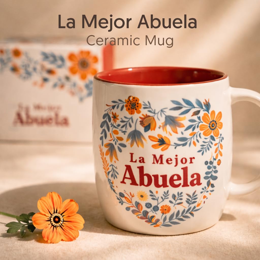Triple Gifffted La Mejor Abuela Coffee Mug in Spanish, Latino Best Grandma in The World Gifts, Regalo Dia de las Madres, Mothers Day, Navidad, Birthday and Christmas Taza Abuelos, V2, 13 Oz