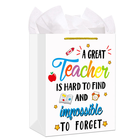 FaCraft Teacher Gift Bags with Handle-11.5" Large Teacher Appreciation Gift Bag with Tissue Paper End of Year Graduation Gifts for Teachers Retirement Appreciation Day Xmas Gifts for Teachers