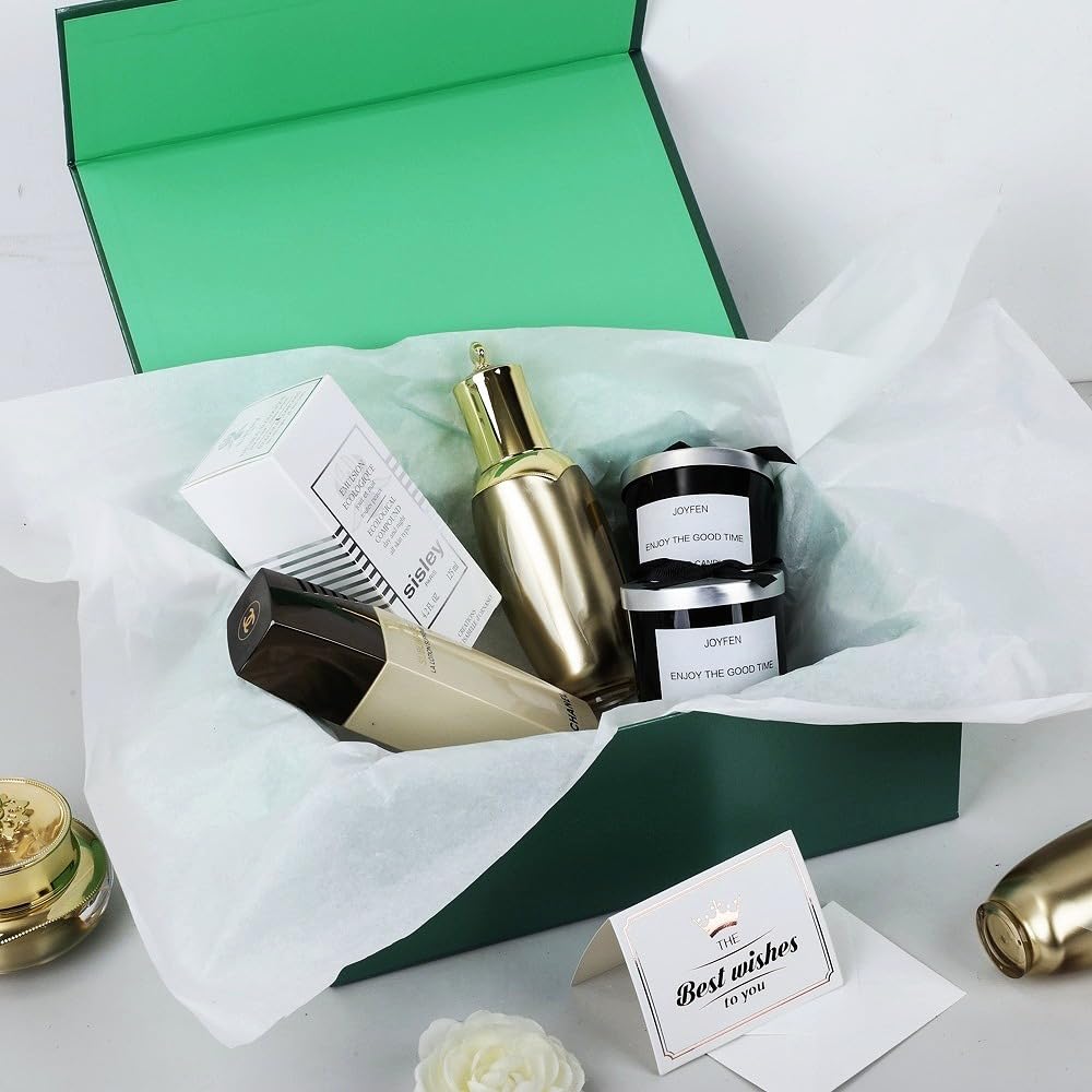 UoeRing 1 Pcs Green Gift Box 9.5x6x3 inch Small Luxury Gift Box for Presents with Magnetic Lid Collapsible,Birthday,Christmas,Contains Card, Ribbon, Tissue Paper,Shredded Paper Fille
