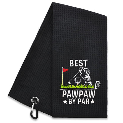 Hafhue Best Pawpaw Par Embroidered Golf Towel for Men Grandpa, Birthday or Retirement Gifts, Funny Golf Towels for Golf Bag with Clip, National Golfs Day Present for Uncle, Golfs Accessories for Bags