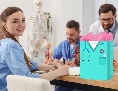 WhatSign Nurse Graduation Gifts Bag - 13" Large Nurse Gift Bags with Tissue Paper and Handle Nursing School Graduation Gifts for Women New Nursing Student Gift Bag for Medical School Party Favor