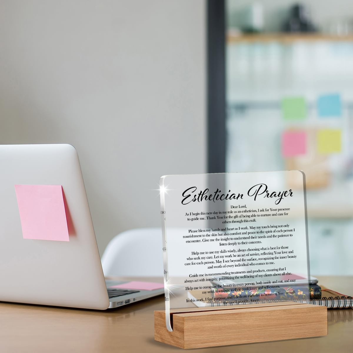 Esthetician Beauty Salon Office Desk Decor, Christian Religious Gifts for Women Beautician Cosmetologist, Esthetician Prayer Acrylic Desk Signs Decor 4 × 4 Inch