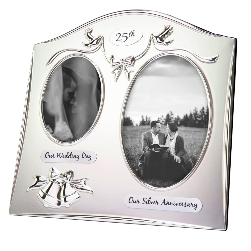 Haysom Interiors Traditional Two Tone Silver Plated 25th Silver Anniversary Double Picture Frame by Happy Homewares