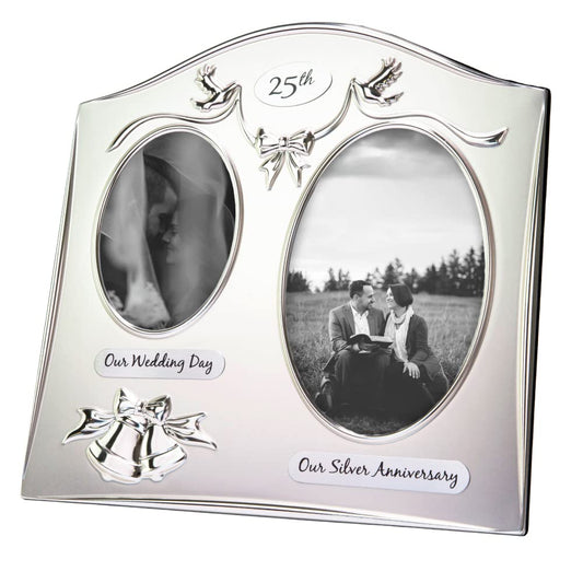 Haysom Interiors Traditional Two Tone Silver Plated 25th Silver Anniversary Double Picture Frame by Happy Homewares