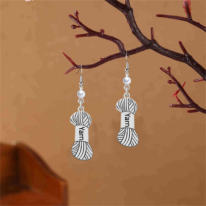 Dreuyet Yarn Knitting Pearl Earrings for Women Unique Silver Sewing Knitting Themed Needles and Yarn Ball Charm Crochet Earrings for Knitter Sewing Lovers Jewelry Gift