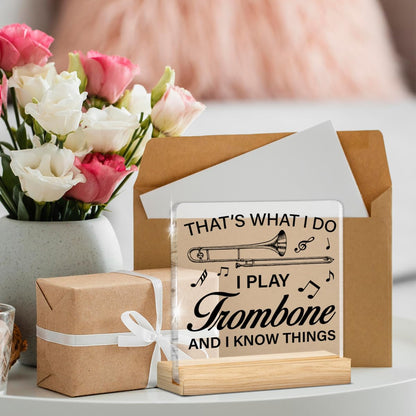 Trombone Gifts for Women Men, Music Gifts for Trombone Player Lovers Acrylic Sign Home Music Room Desk Decor