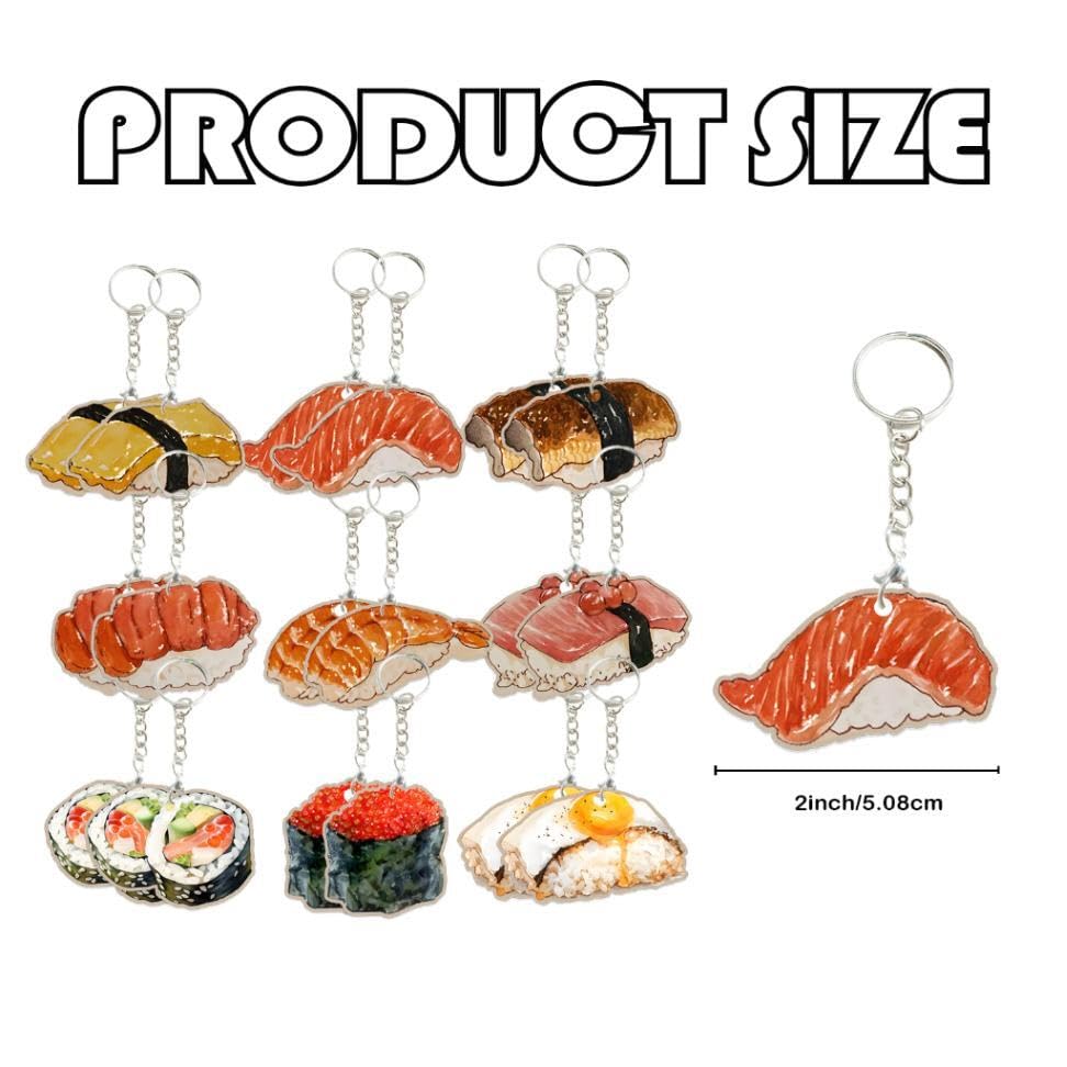 18 Pack Sushi Keychains Japanese Kawaii Fake Food Trinkets - Acrylic Yummy Sushi Keychain Gift Perfect For Lover Accessories,Asian Food Charm Decor, Purse Bag Decoration, Keychain Gift Set