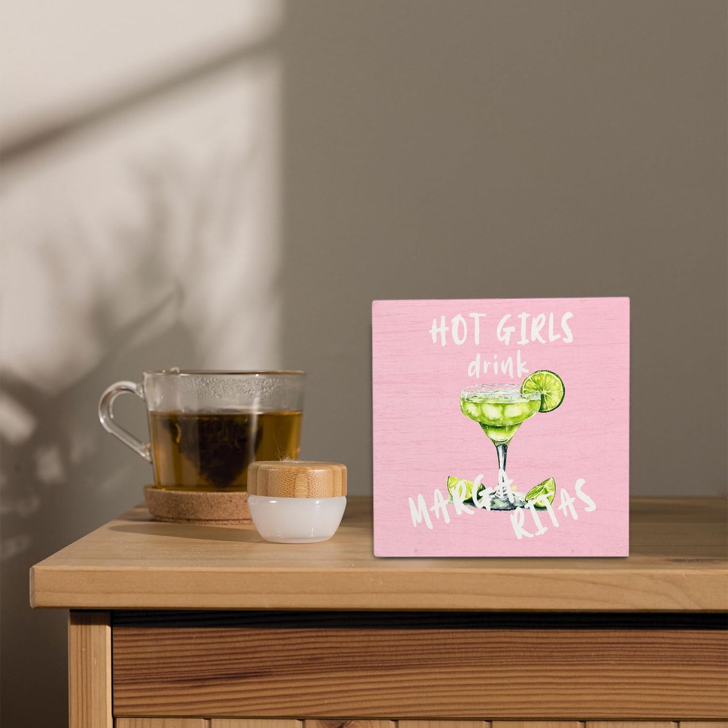 Pink Margarita Gift Wooden Signs,Margarita Lover Gifts Wooden Box Sign,Cocktail Bar Decor For Home Desk Tabletop Shelf Decoration,Gifts For Girls5x5 Inches