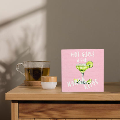 Pink Margarita Gift Wooden Signs,Margarita Lover Gifts Wooden Box Sign,Cocktail Bar Decor For Home Desk Tabletop Shelf Decoration,Gifts For Girls5x5 Inches