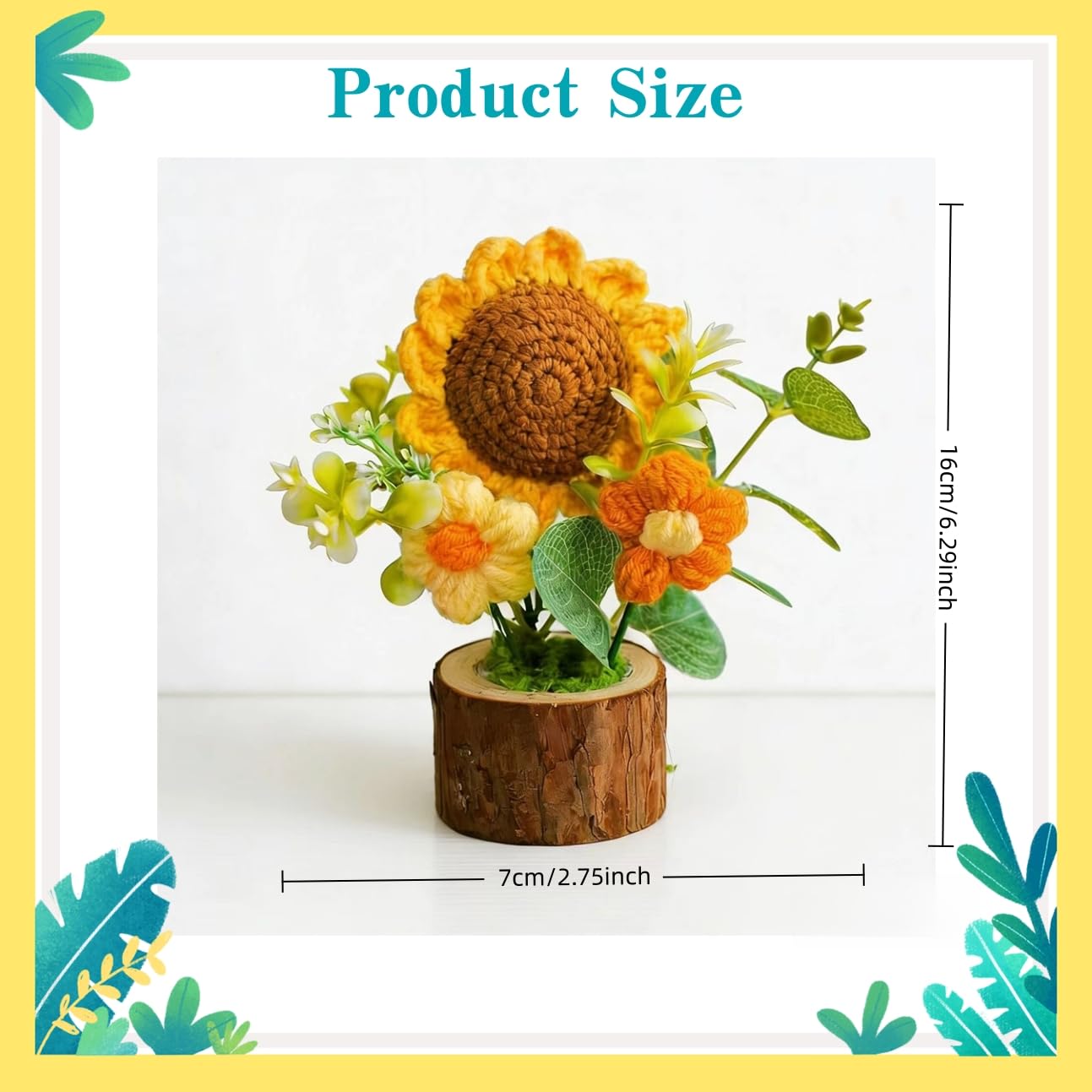 Handmade Knitted Sunflower Potted Plant - Boho Home Decor for Desk Office Car Dashboard Cute Crochet Sunflower Artificial Flower Decor Inspirational Gift for Women Mom Wife Sister Teacher