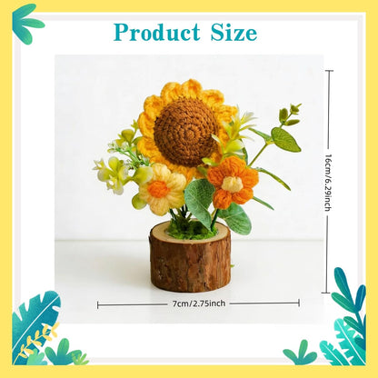 Handmade Knitted Sunflower Potted Plant - Boho Home Decor for Desk Office Car Dashboard Cute Crochet Sunflower Artificial Flower Decor Inspirational Gift for Women Mom Wife Sister Teacher