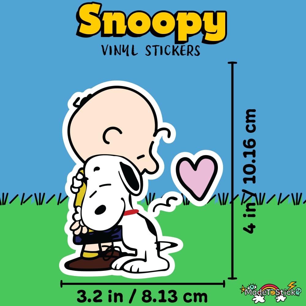 Snoopy & Charlie Brown Hugging Adhesive Vinyl Decal, Cute Snoopy Heart Sticker for Car, Window, Water Bottle or Laptop (4" x 3.2")
