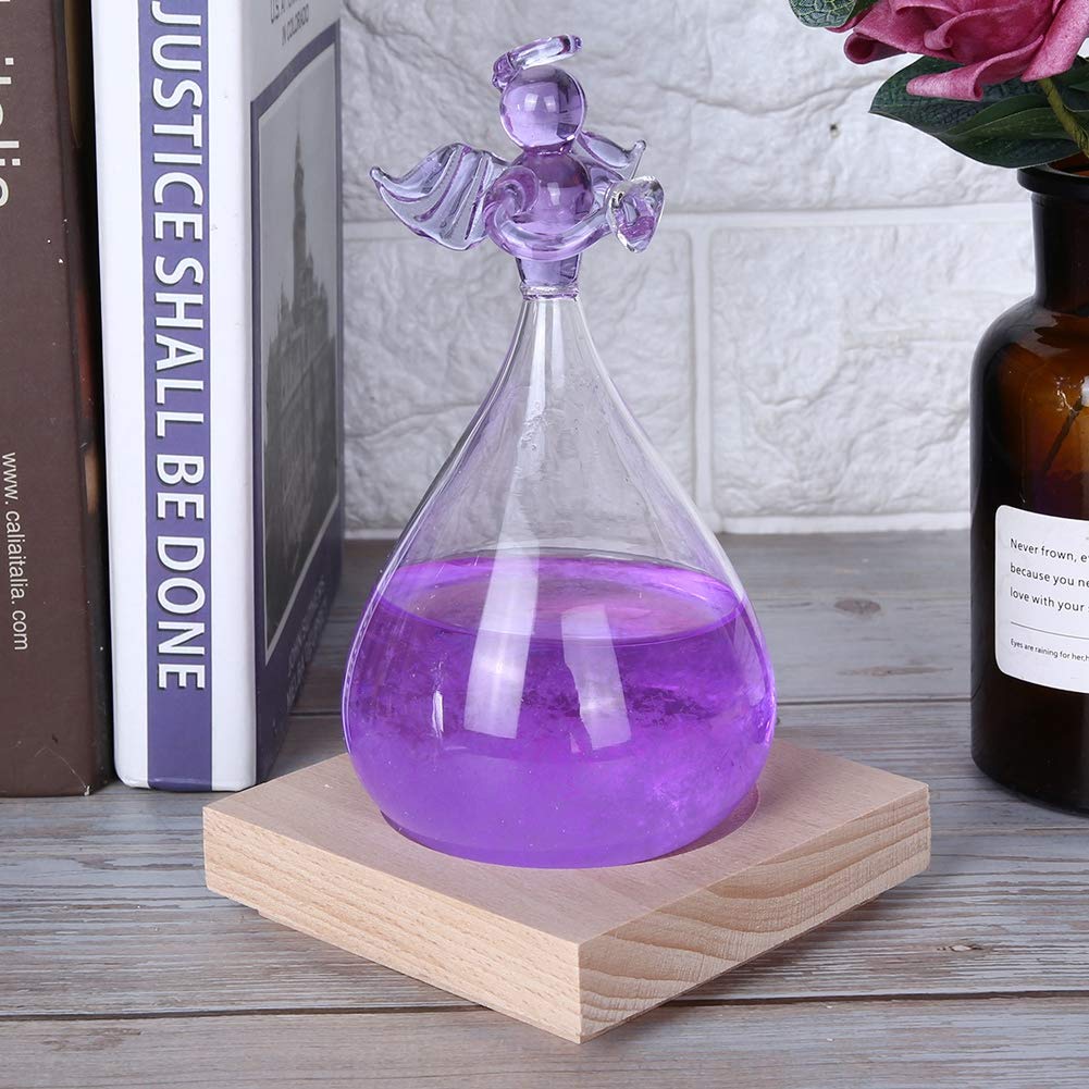 Joyzan Storm Glass Weather Predictor, Predicting Forecaster Glass Barometer Water Drop Cloud Station Office Home Decor Decorative Bottle Tabletop Crystal Desktop Decoration Wood Base Christmas Gift