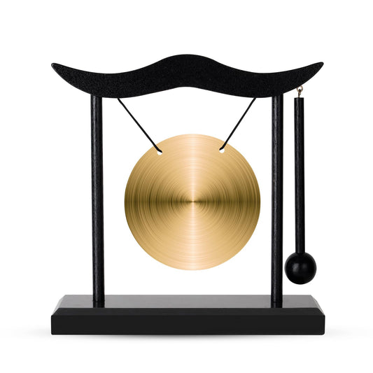 Feng Shui Gong Decor, Zen Brass Desktop Decor, 6.4x6.3x2 Inch Mini Sound Healing Instrument for Home, Office, Party, Yoga, Gift