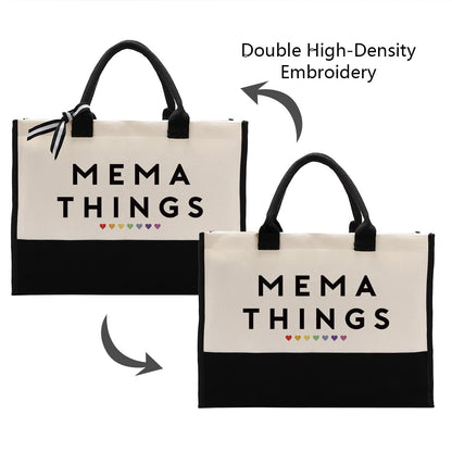 Mema Things Canvas Bag Gift, Mema Gift, Cotton Canvas Tote Bag, Utility Tote Shopping Bag Grocery Bags, Mema Canvas Beach Bag, Novelty Birthday Gift for Women, Mother's Day Gift for Mema Her Grandma