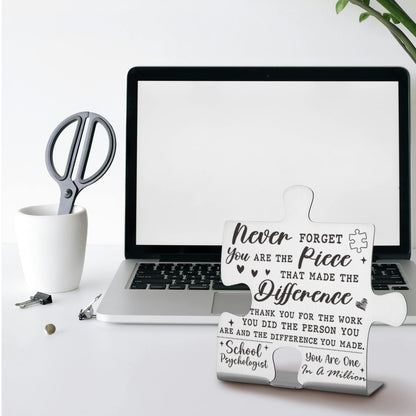 School Psychologist Appreciation Gifts, Thank You Gifts for School Psychologist Week Birthday Christmas Team Office Ornament Decor Stainless Steel Puzzle Piece Decorative Signs Plaques Ann19