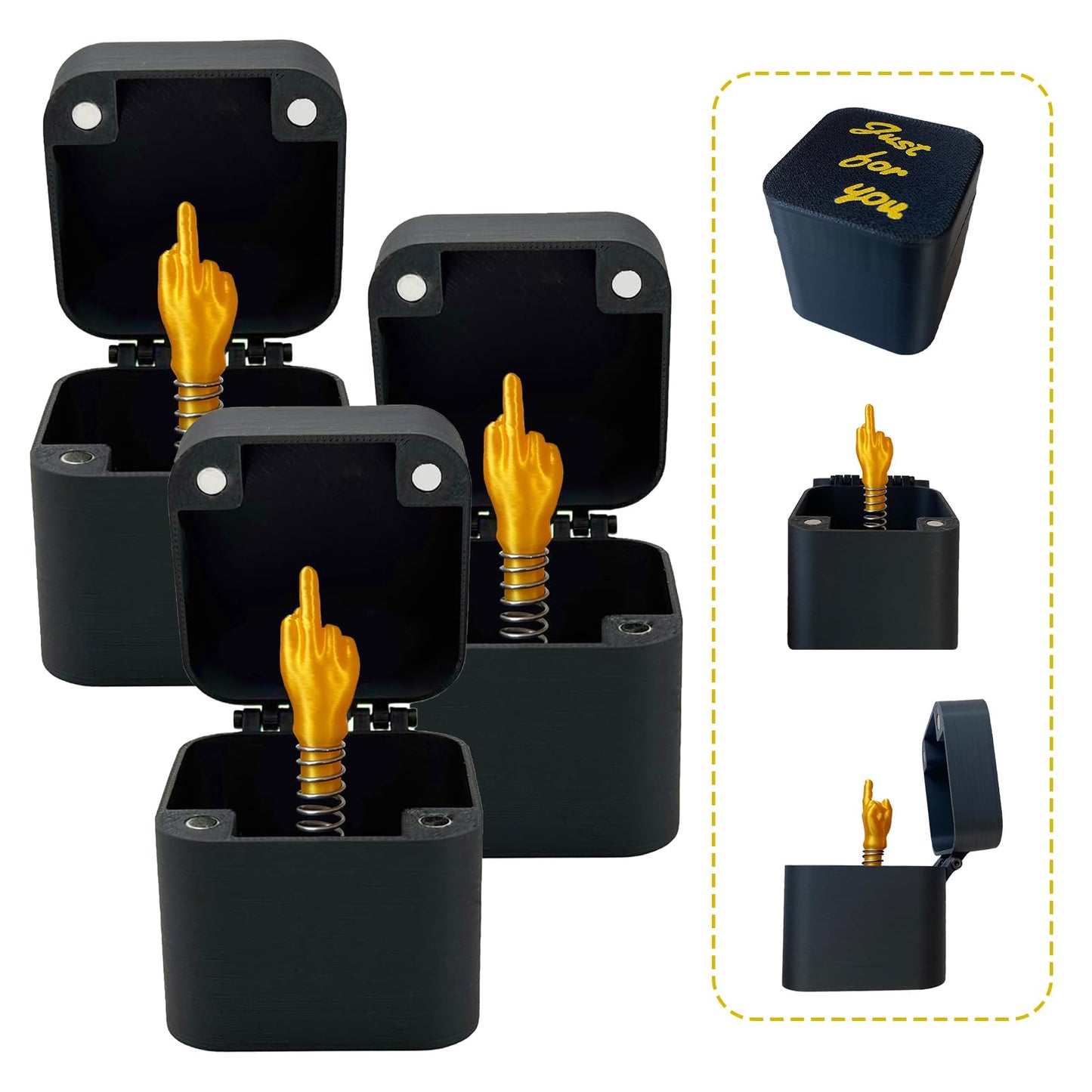 3Pc Middle Finger in a Box Pop-Up Surprise Prank Gift for Adults Spoof Hand Box for Office Desk or Home Decor Perfect Novelty Gift for Christmas and Special Occasions (3Pc, Golden)