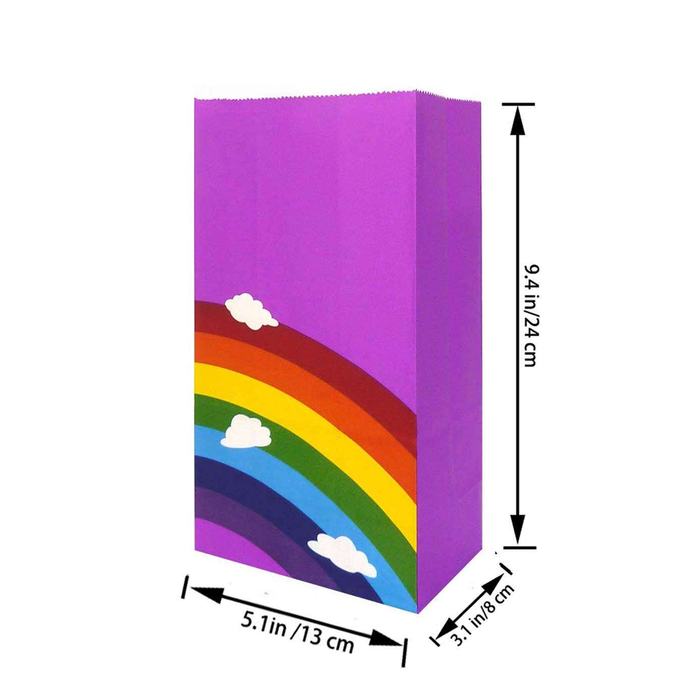 Future Life 24 pcs Rainbow Party Favor Paper Bags, 5.2 * 3.2 * 9.6 Inch, Food Safe Kraft Paper and Ink, Natural (Biodegradable), Vivid Colored,Give Away Bags.