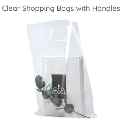 Choice Marts 100 Clear Plastic Bags With Handles 9"x12" Perfect for Merchandise And Retail 1.5Mil Thick Clear Gift Bags With Handles