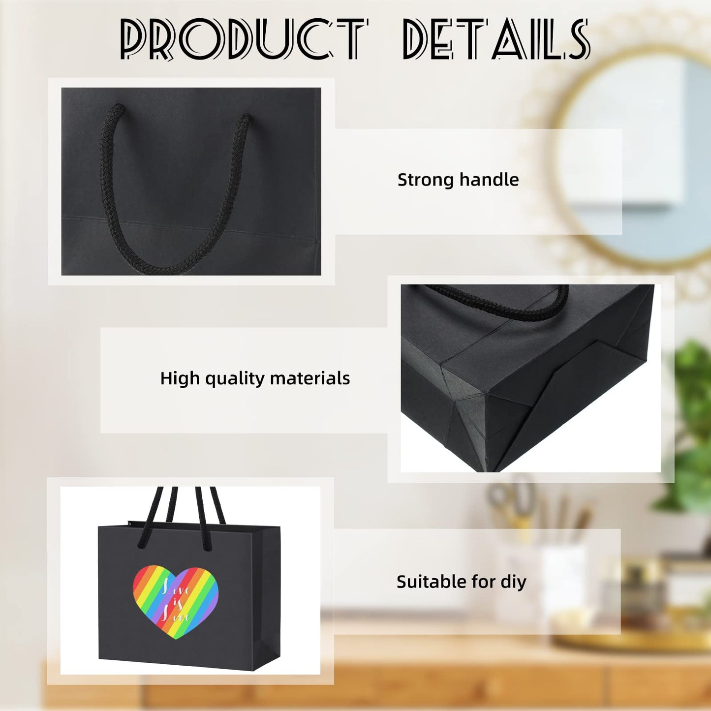 Yexiya 24 Pcs Black Mini Gift Bags with Handle Gift Card Bags Bulk Extra Small Paper Party Favor Boxes Tiny for Christmas Wedding Baby Shower Birthday Wrapping Supplies, 4.7 x 3.9 x 2.3 Inch