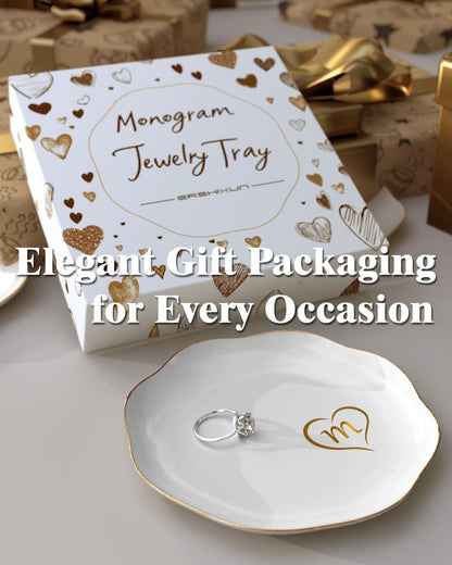 Gifts for Women – Initials Ceramic Jewelry Dish for Earrings, Necklaces, Bracelets, Rings, Watch, and Keys – Mother’s Day, Christmas, and Birthday Gifts for Women (m)