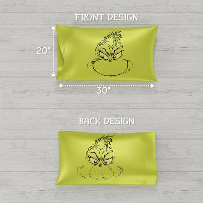 Franco Collectibles Grinch by Dr. Seuss Holiday Beauty Silky Satin Standard Reversible Pillowcase Cover 20x30 for Hair and Skin, (Officially Licensed Product)