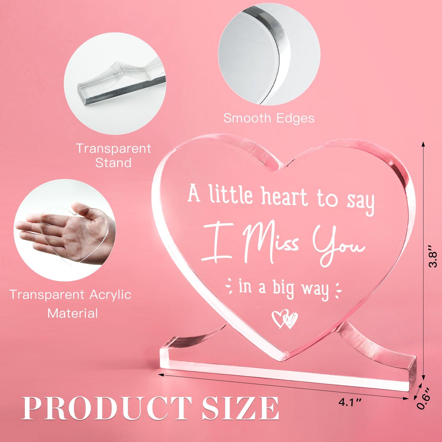 Birthday Gifts for Girlfriend, Boyfriend, Him, Her, Long Distance Relationship Gifts for Best Friend, I Miss You, Acrylic Desk Decor, Romantic Valentine's Day I Love You Gift, Heart Plaque