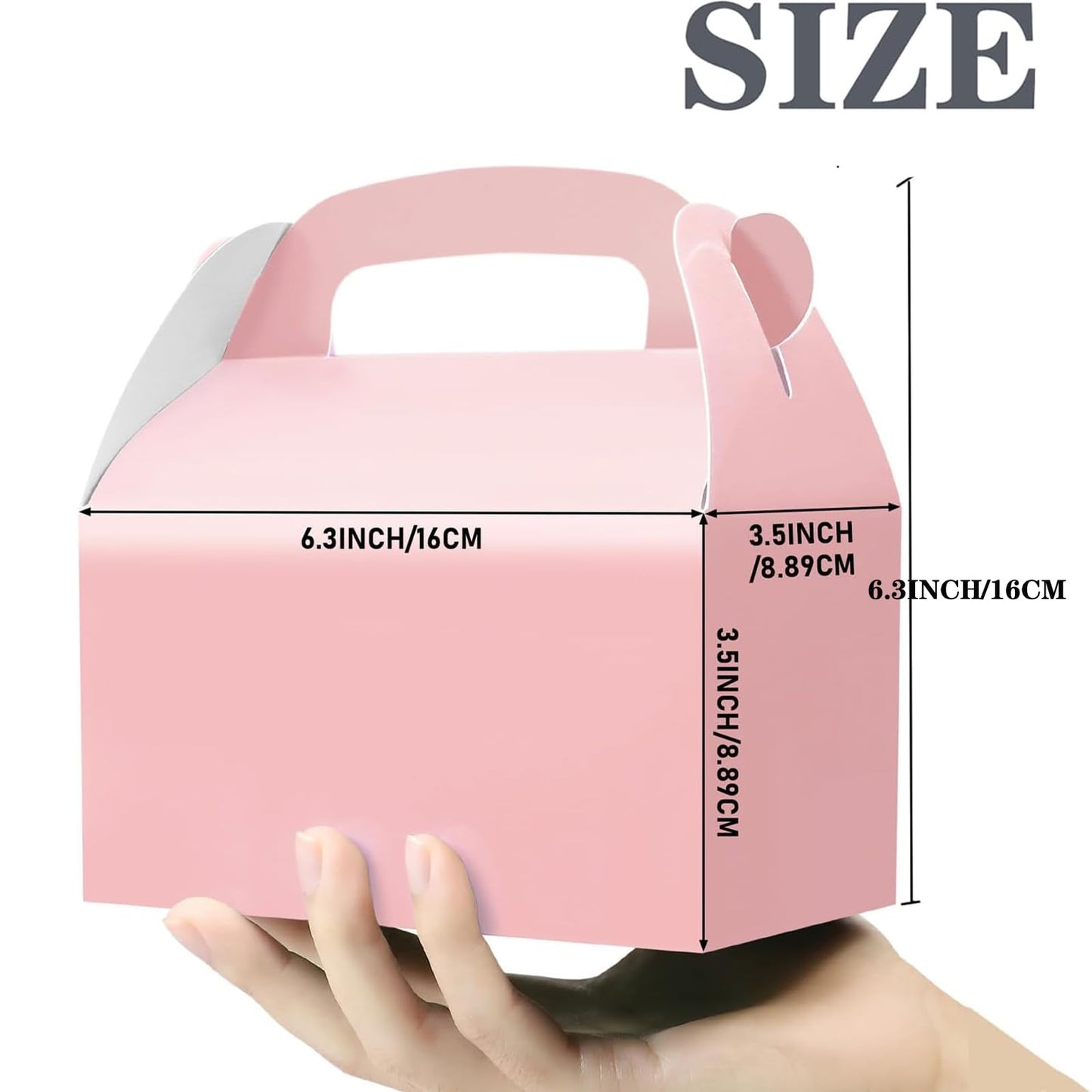 30-Pack Pink Party Favor Treat Boxes, Goodie Boxes, Gable Paper Gift Boxes with Handles. Perfect for Princess Pink Party and Baby Shower Decoration Supplies.