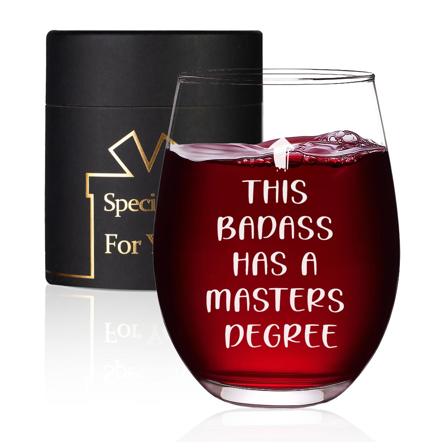 Graduation Gifts, This Badass Has a Masters Degree Wine Glass for Her Women Friends Graduates School Students Congrats Grad Party, 16 OZ Wine Glass with Gift Box