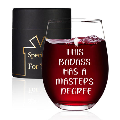 Graduation Gifts, This Badass Has a Masters Degree Wine Glass for Her Women Friends Graduates School Students Congrats Grad Party, 16 OZ Wine Glass with Gift Box