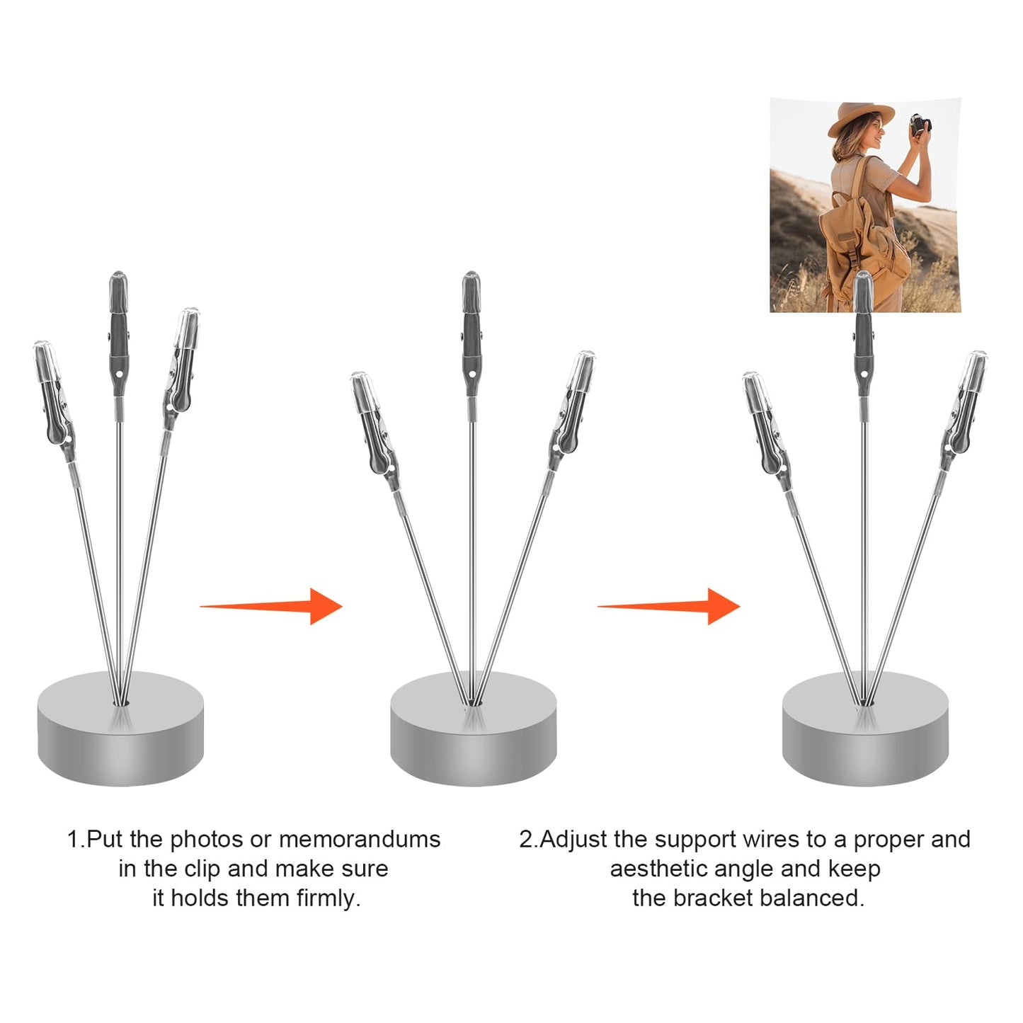 3 Pack Desktop Photo Tree Holder Clip Round Base, 3-Branch Gift Card Holder with Clips, Memo and Picture Display Clip Holder Stand for Wedding Party Photo Clip Holder Table Numbers Silver