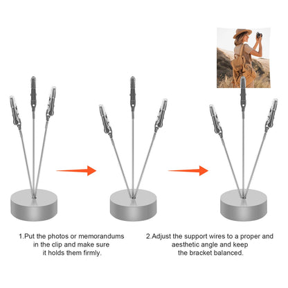 3 Pack Desktop Photo Tree Holder Clip Round Base, 3-Branch Gift Card Holder with Clips, Memo and Picture Display Clip Holder Stand for Wedding Party Photo Clip Holder Table Numbers Silver