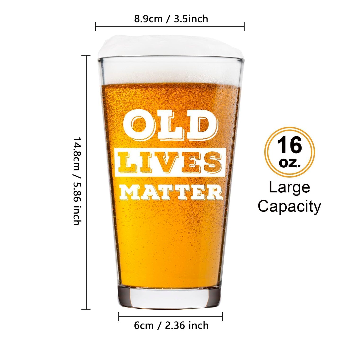 LIGHTEN LIFE Old Lives Matter Beer Glass 16 oz,Unique Old Man Gifts Pint Glass in Valued Barrel Box,Birthday or Retirement Beer Glass Gfit for Dad,Grandpa,Senior Citizen,Old Men