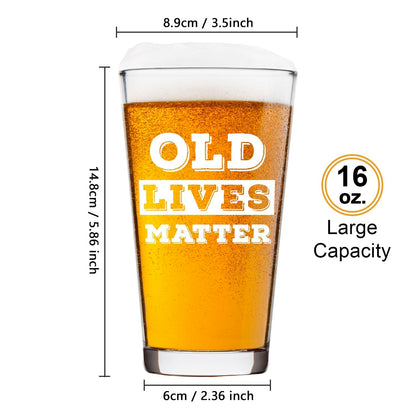 LIGHTEN LIFE Old Lives Matter Beer Glass 16 oz,Unique Old Man Gifts Pint Glass in Valued Barrel Box,Birthday or Retirement Beer Glass Gfit for Dad,Grandpa,Senior Citizen,Old Men