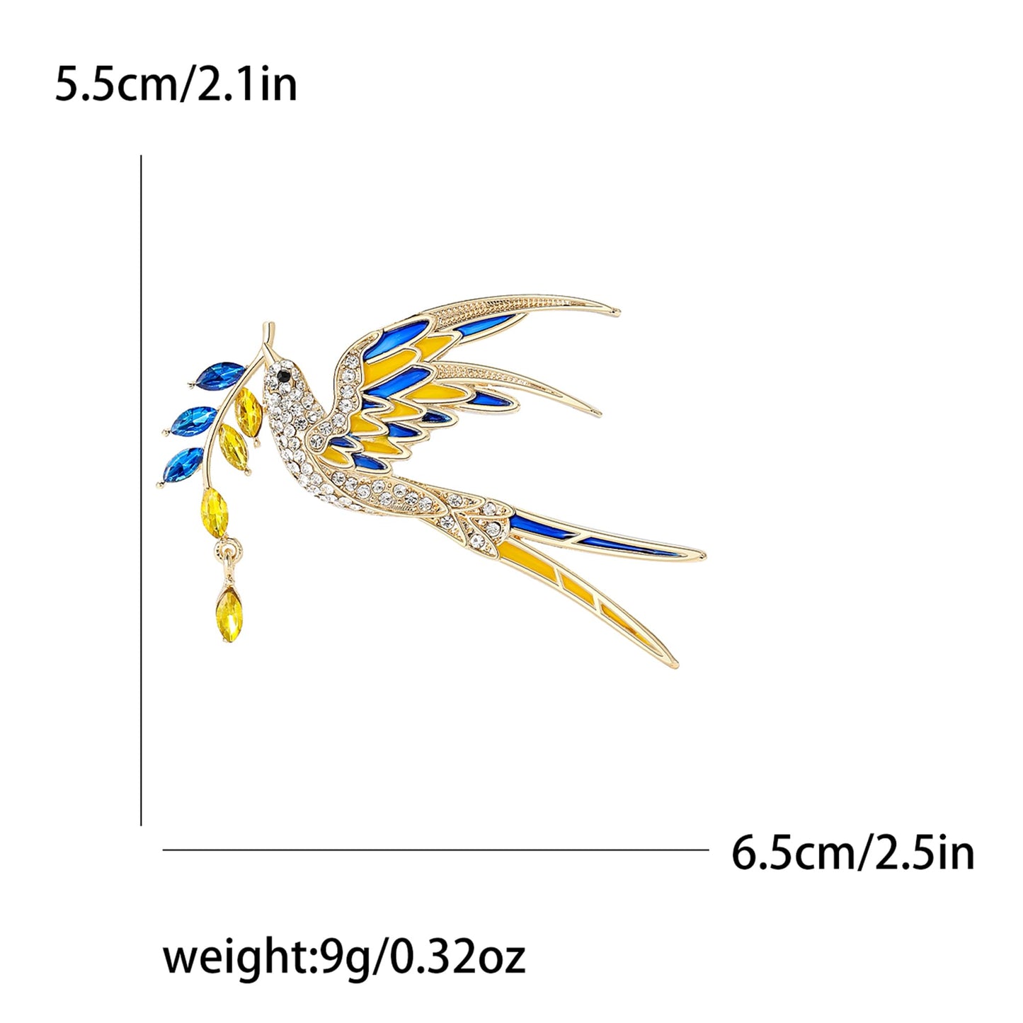Peace Dove Brooch for Women Shiny Rhinestone Ukrainian Ear of Wheat Pin Animal Corsage Jewelry Gift