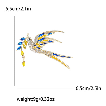 Peace Dove Brooch for Women Shiny Rhinestone Ukrainian Ear of Wheat Pin Animal Corsage Jewelry Gift