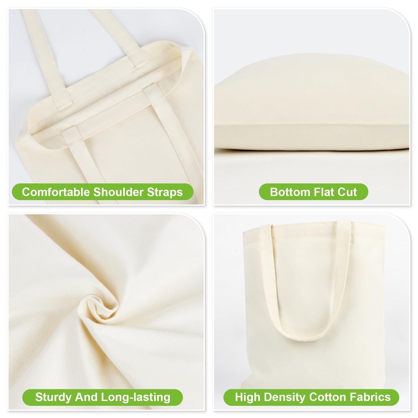 RAINFLOW Canvas Tote Bag - 4 PCS Cotton Canvas Reusable Grocery Shopping Blank Tote Bag with Handles for Crafts DIY, Gift, Advertising Promotion Activity