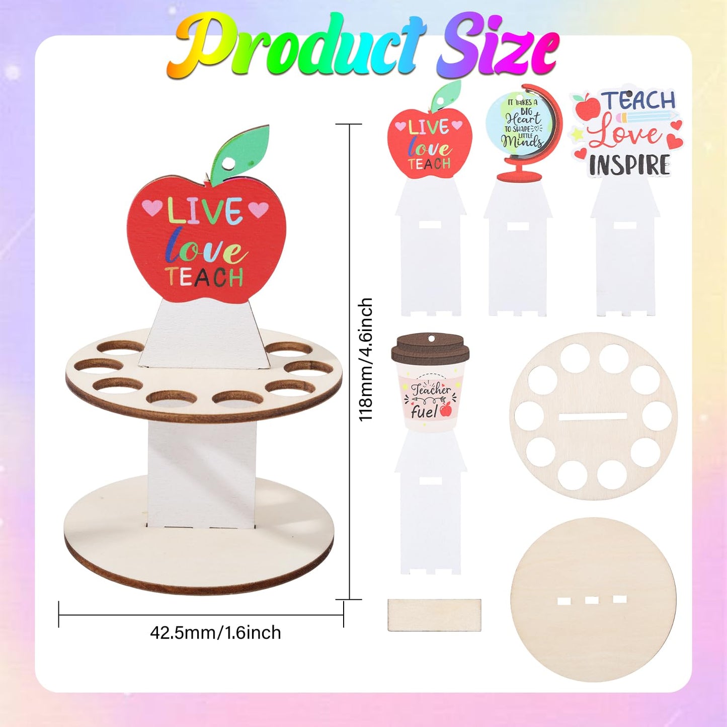 GLOBLELAND 4 Sets Wooden Teacher Appreciation Money Holders Funny Teacher Money Holder Ornaments for Cash Festival Gift Holders with 10 Holes and 4Pcs Tops Party Supplies Decoration