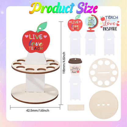 GLOBLELAND 4 Sets Wooden Teacher Appreciation Money Holders Funny Teacher Money Holder Ornaments for Cash Festival Gift Holders with 10 Holes and 4Pcs Tops Party Supplies Decoration