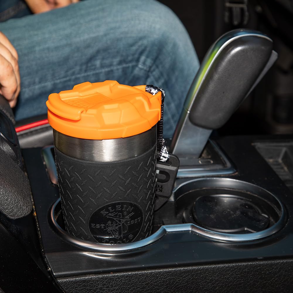 Klein Tools 55580 Stainless Steel Tumbler with Flip-top Lid, Insulated 20 oz. Tradesman's Double Wall Vacuum Mug, Slip-resistant Sleeve