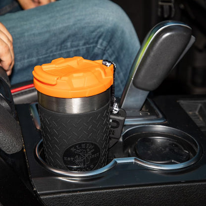 Klein Tools 55580 Stainless Steel Tumbler with Flip-top Lid, Insulated 20 oz. Tradesman's Double Wall Vacuum Mug, Slip-resistant Sleeve