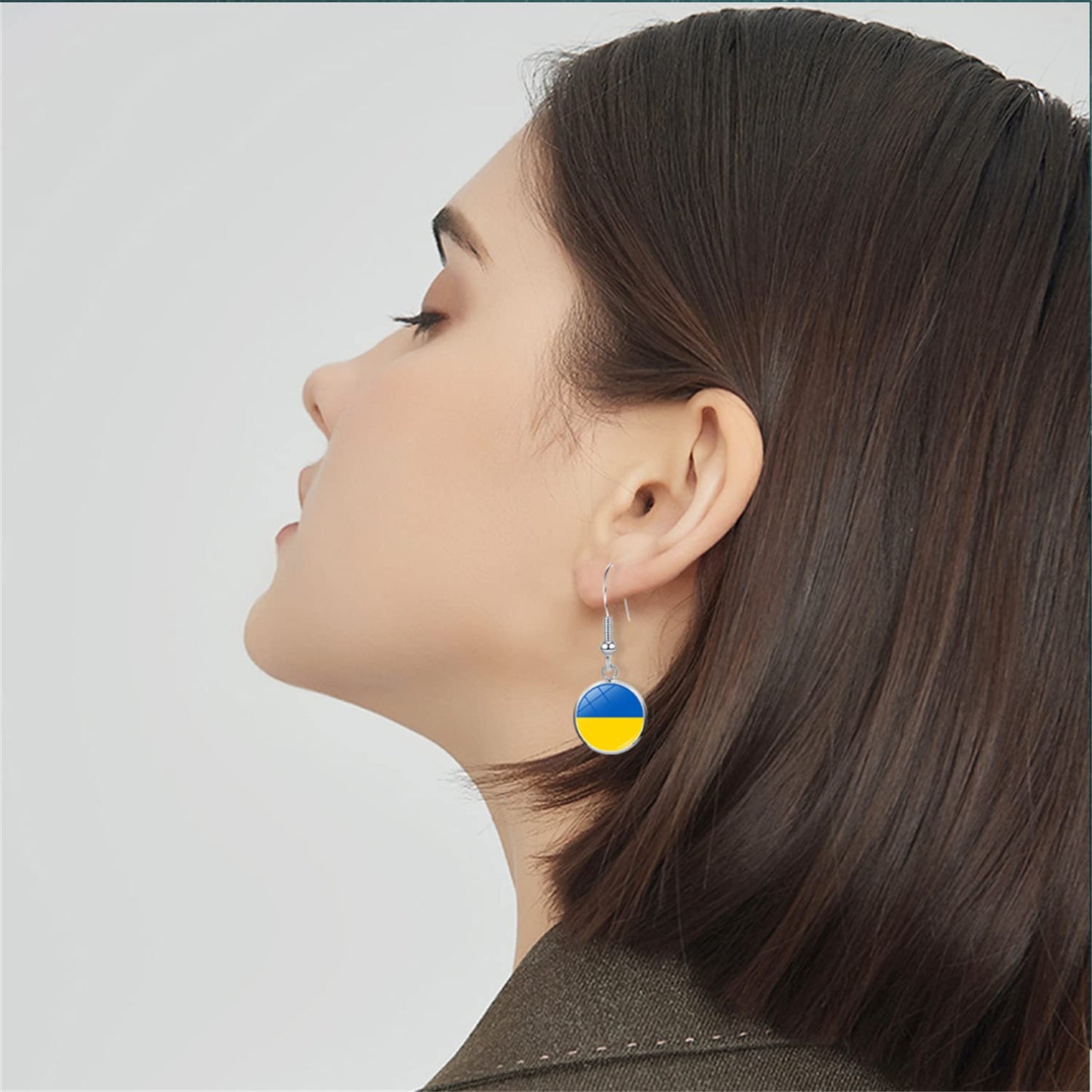 Unique Chic Blue Yellow Crystal Ukrainian Flag Dangle Drop Earrings Round Circle Hook Earrings for Women Statement Jewelry Gifts