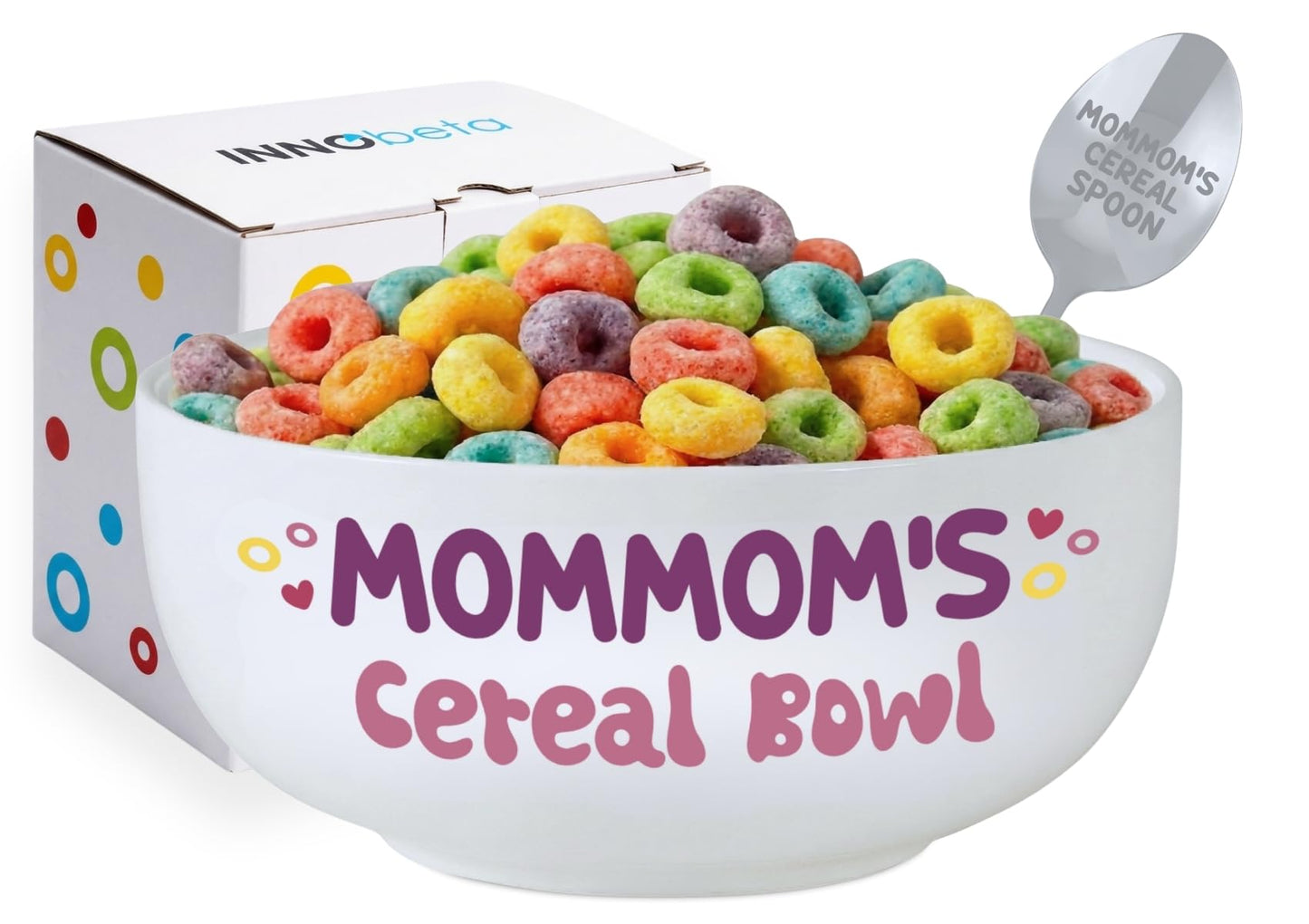 InnoBeta Mommom Gifts for Grandma from Grandkids, Mommom's Cereal Bowl Spoon Set, Ideal Present for Mother's Day Birthday Christmas