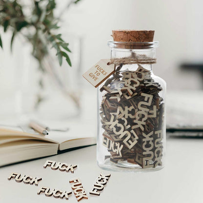 F uck to Give Jar(5oz),Funny Decorative Jars for Gift,Cute F uck Wooden Cutout Letter Piece And Glass Bottle,Gag Gift for Friends Birthday,Valentines Day,Christmas,Bad Mood Vent Gag Bottle Jar
