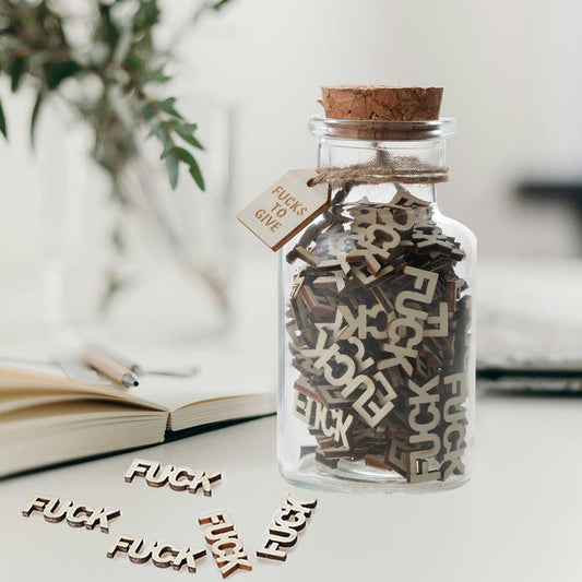 F uck to Give Jar(5oz),Funny Decorative Jars for Gift,Cute F uck Wooden Cutout Letter Piece And Glass Bottle,Gag Gift for Friends Birthday,Valentines Day,Christmas,Bad Mood Vent Gag Bottle Jar