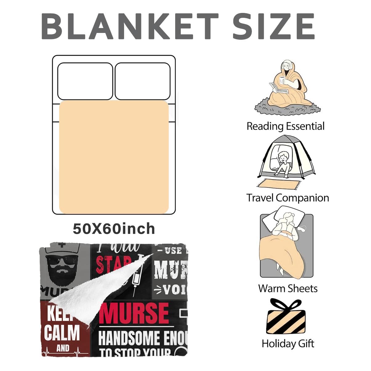 Farecent Male Nurse Gifts, Soft Throws Blanket for Nurses Week Appreciation Gift - 60”x50”