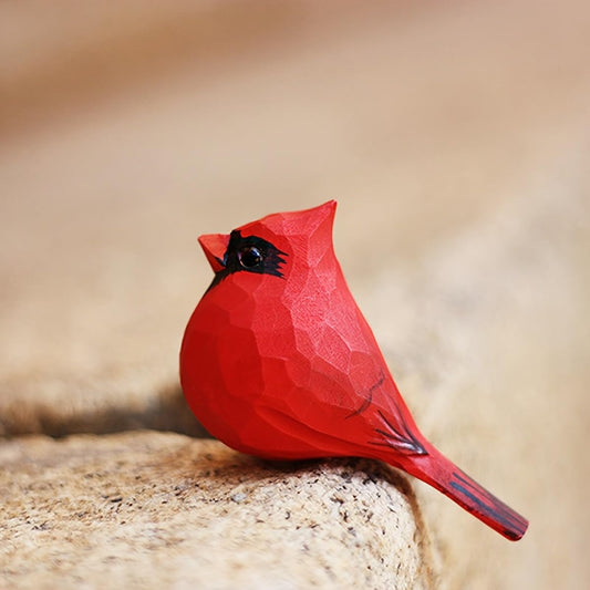 LWINGFLYER Small Carved Northern Cardinal Figurines, Handmade Female Cardinal 3.9inch Birds Craft Set, Cute Couple Birds Statues Home Decor Art Carving Work
