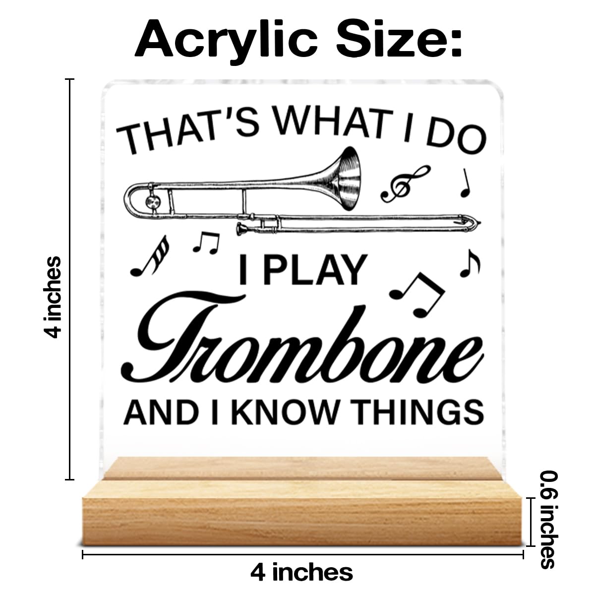 Trombone Gifts for Women Men, Music Gifts for Trombone Player Lovers Acrylic Sign Home Music Room Desk Decor